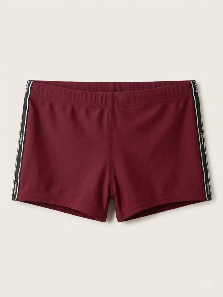 Bordo Yan Şeritli Erkek Boxer Mayo